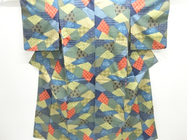 JAPANESE KIMONO / ANTIQUE HITOE KIMONO / SILK / TSUMUGI / WOVEN KASURI PATTERN